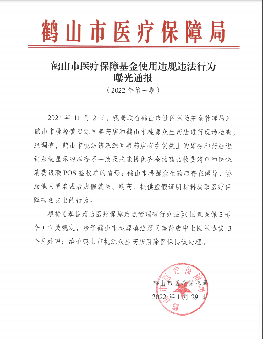 鶴山市醫(yī)療保障基金使用違規(guī)違法行為曝光通報（2022年第一期）.png